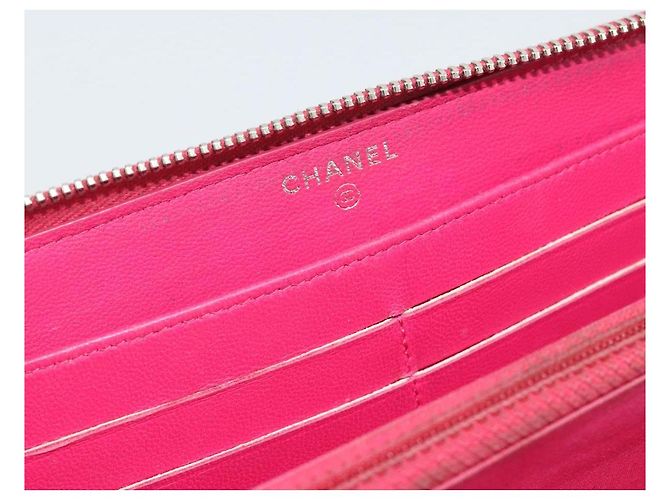 CHANEL Matelassé Long Wallet Lammfell Rosa Silber CC Auth 193166 Pink - Ansicht 17