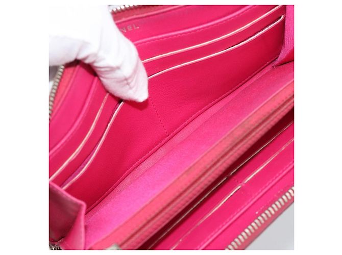 CHANEL Matelassé Long Wallet Lammfell Rosa Silber CC Auth 193166 Pink - Ansicht 19