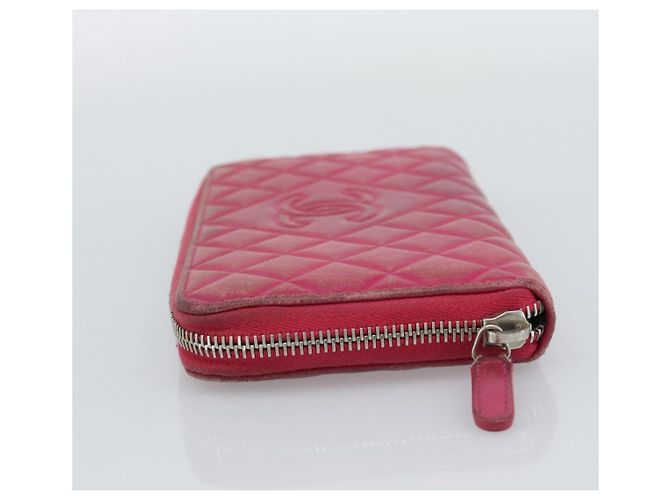CHANEL Matelassé Long Wallet Lammfell Rosa Silber CC Auth 193166 Pink - Ansicht 3