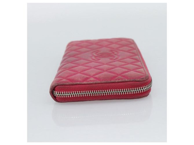 CHANEL Matelassé Long Wallet Lammfell Rosa Silber CC Auth 193166 Pink - Ansicht 4