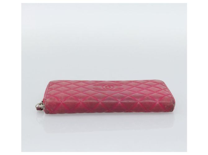 CHANEL Matelassé Long Wallet Lammfell Rosa Silber CC Auth 193166 Pink - Ansicht 6