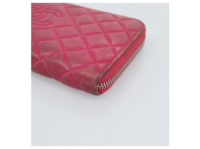 CHANEL Matelassé Long Wallet Lammfell Rosa Silber CC Auth 193166 Pink - Ansicht 7