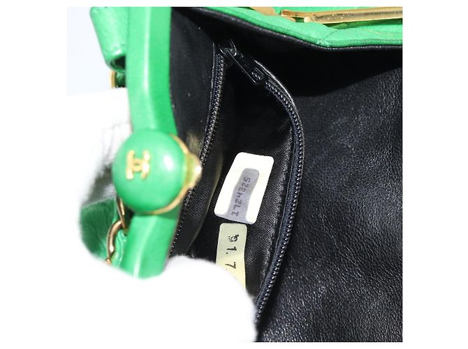 CHANEL COCO Mark Matelasse Chain Shoulder Bag Lamb Skin Green Gold Auth ka5394V Verde - vista 12