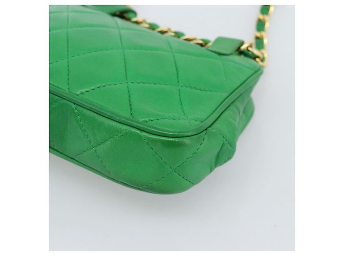 CHANEL COCO Mark Matelasse Chain Shoulder Bag Lamb Skin Green Gold Auth ka5394V Verde - vista 16