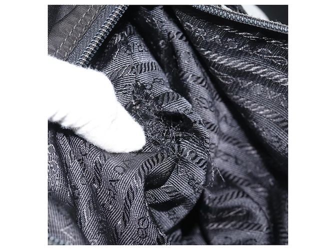Borsa a Spalla PRADA Nylon Nero Argento Auth hk4001 - vista 21