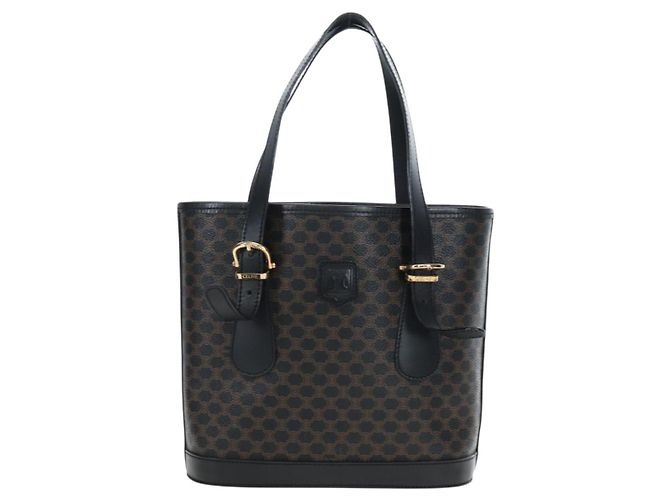 Céline CELINE Macadam Canvas Handtasche PVC Leder Schwarz Gold Auth 191816V Golden - Ansicht 13