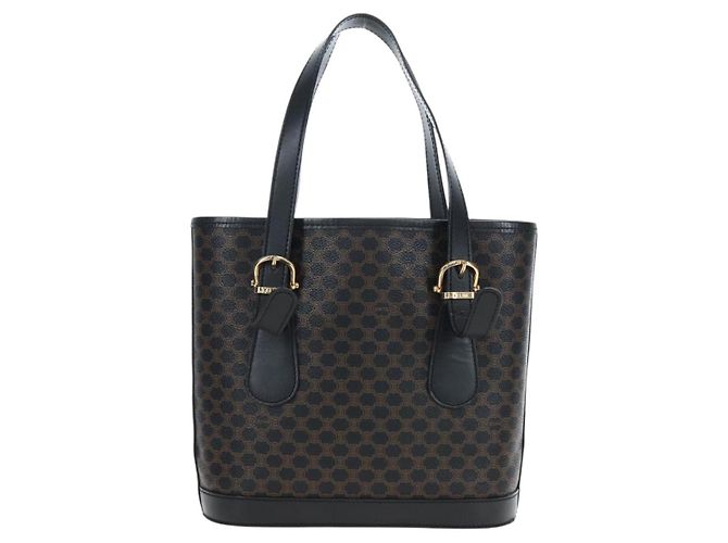 Céline CELINE Macadam Canvas Handtasche PVC Leder Schwarz Gold Auth 191816V Golden - Ansicht 2