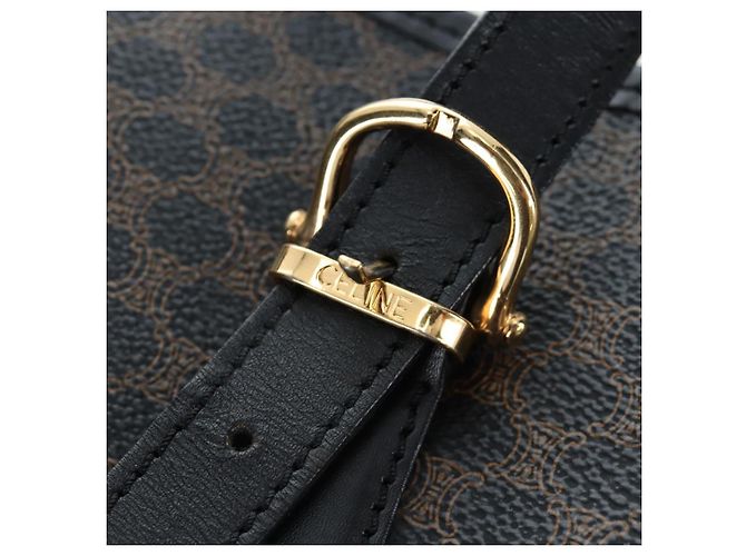 Céline CELINE Macadam Canvas Handtasche PVC Leder Schwarz Gold Auth 191816V Golden - Ansicht 20