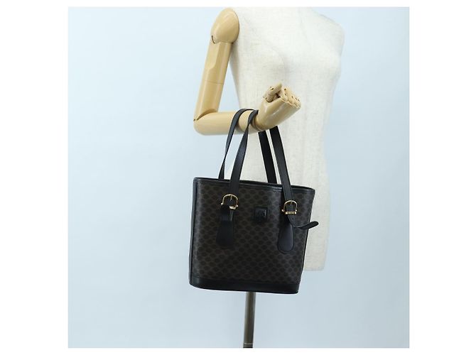 Céline CELINE Macadam Canvas Handtasche PVC Leder Schwarz Gold Auth 191816V Golden - Ansicht 28