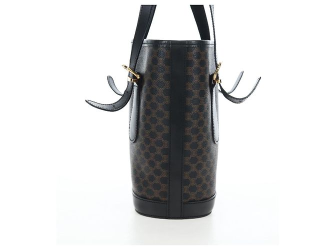 Céline CELINE Macadam Canvas Handtasche PVC Leder Schwarz Gold Auth 191816V Golden - Ansicht 3