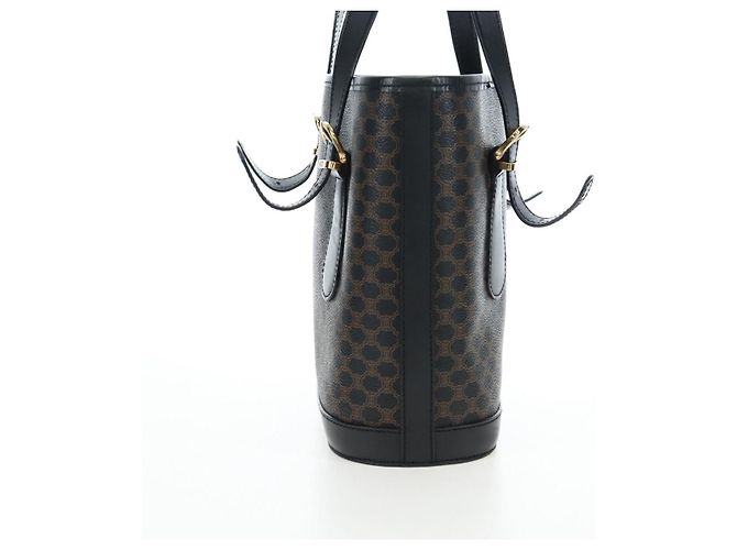 Céline CELINE Macadam Canvas Handtasche PVC Leder Schwarz Gold Auth 191816V Golden - Ansicht 4