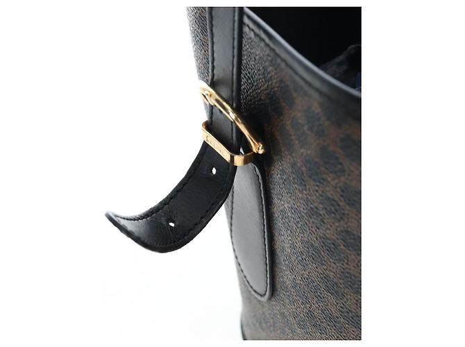 Céline CELINE Macadam Canvas Handtasche PVC Leder Schwarz Gold Auth 191816V Golden - Ansicht 6