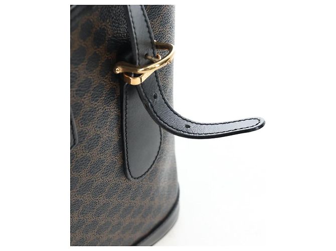 Céline CELINE Macadam Canvas Handtasche PVC Leder Schwarz Gold Auth 191816V Golden - Ansicht 7