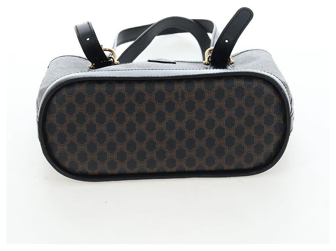Céline CELINE Macadam Canvas Handtasche PVC Leder Schwarz Gold Auth 191816V Golden - Ansicht 9
