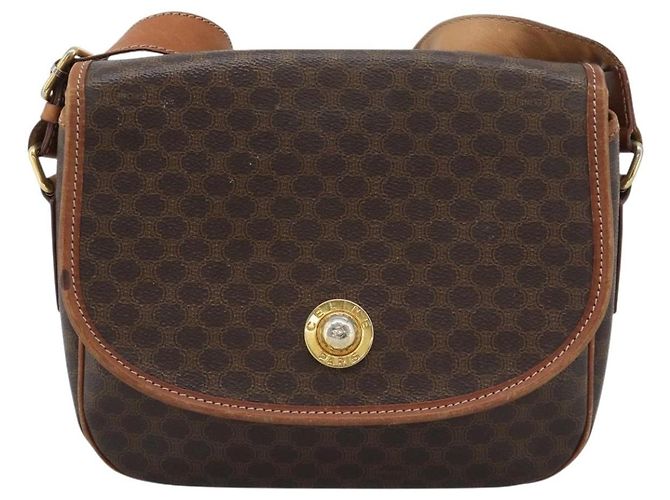 Céline Bolsa de ombro CELINE Macadam em PVC e couro marrom com detalhes dourados Auth ka5340 - vista 13