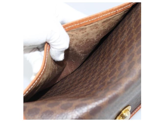 Céline Bolsa de ombro CELINE Macadam em PVC e couro marrom com detalhes dourados Auth ka5340 - vista 22