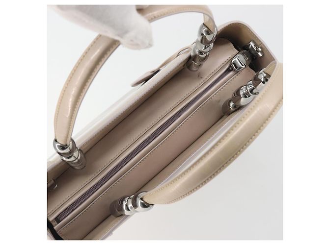 Borsa Christian Dior Maris Pearl in vernice Beige Argento Auth 193082A - vista 6