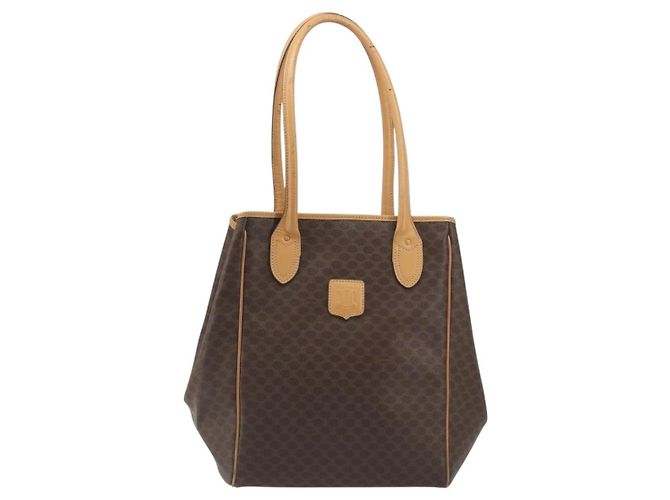 Céline Bolsa Tote CELINE Macadam em PVC e couro marrom com detalhes dourados Auth 192701 - vista 13