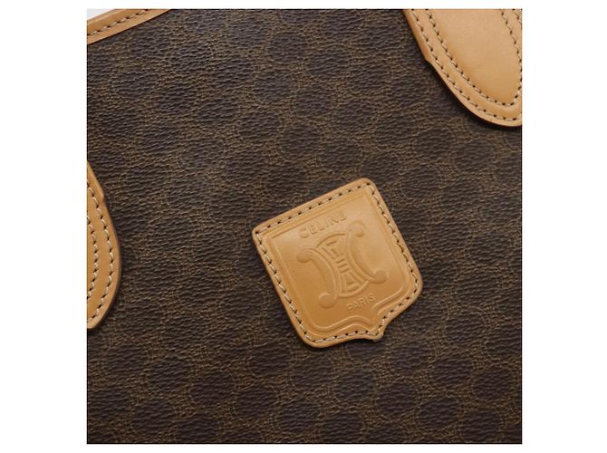 Céline Bolsa Tote CELINE Macadam em PVC e couro marrom com detalhes dourados Auth 192701 - vista 17