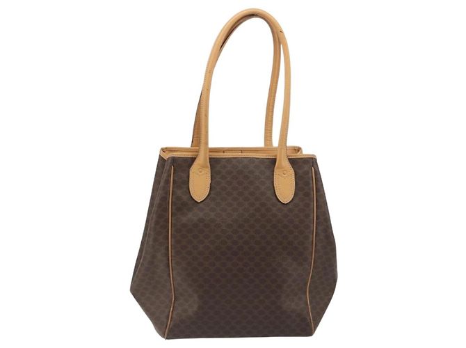 Céline Bolsa Tote CELINE Macadam em PVC e couro marrom com detalhes dourados Auth 192701 - vista 2