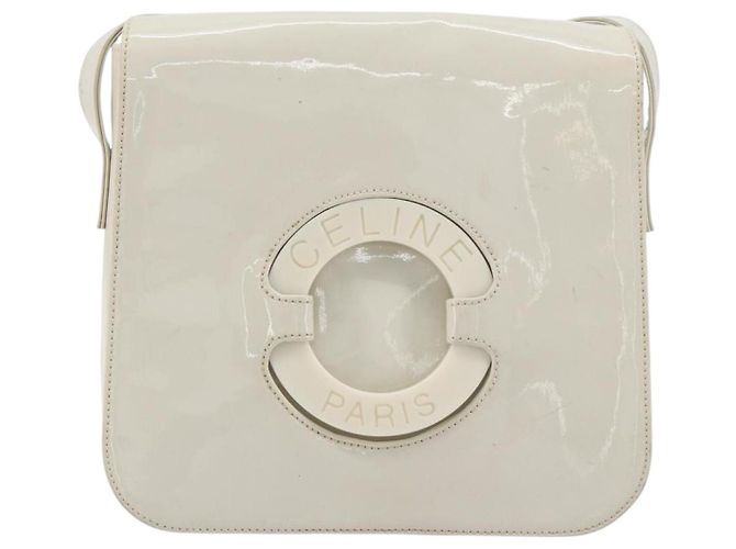Céline CELINE Circle Schultertasche Lackleder Elfenbein Silber Auth 192674 Roh - Ansicht 13