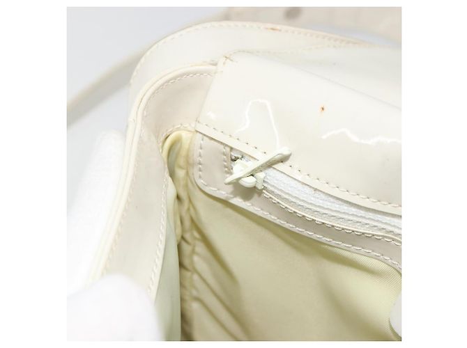 Céline CELINE Circle Schultertasche Lackleder Elfenbein Silber Auth 192674 Roh - Ansicht 23