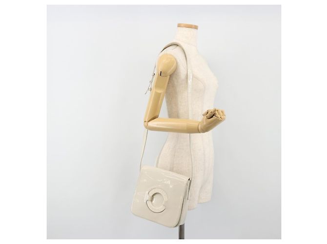 Céline CELINE Circle Schultertasche Lackleder Elfenbein Silber Auth 192674 Roh - Ansicht 25