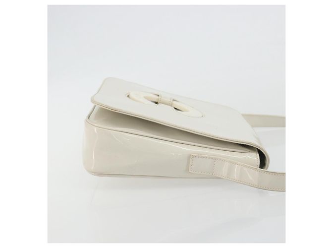 Céline CELINE Circle Schultertasche Lackleder Elfenbein Silber Auth 192674 Roh - Ansicht 3
