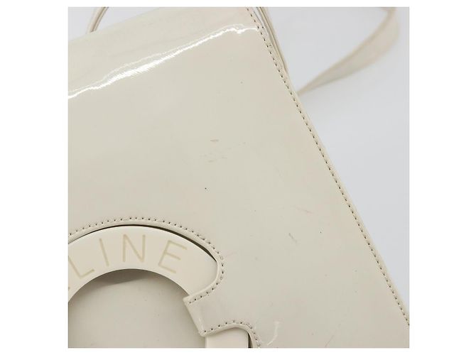 Céline CELINE Circle Schultertasche Lackleder Elfenbein Silber Auth 192674 Roh - Ansicht 9
