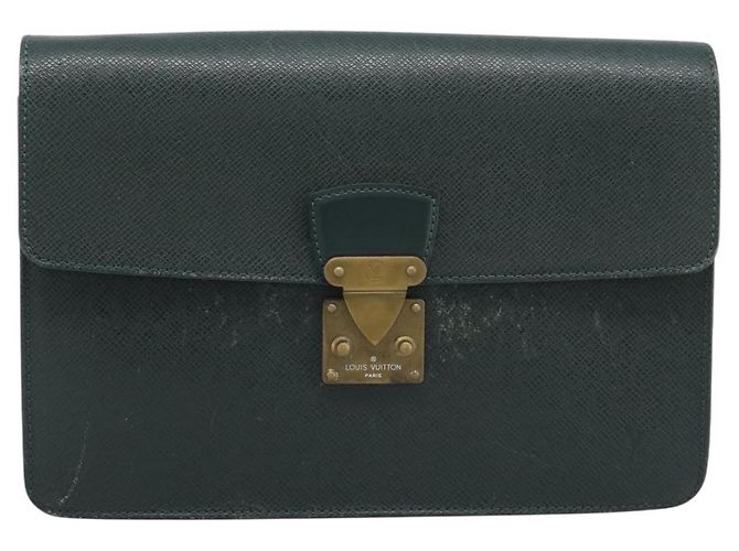 LOUIS VUITTON Pochette Kour Clutch Taiga Epicea M30194 LV Auth ka5336 - vista 13