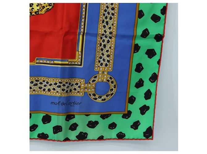 Sciarpa in seta CARTIER motivo leopardato Verde Blu Autentica am12079M - vista 10