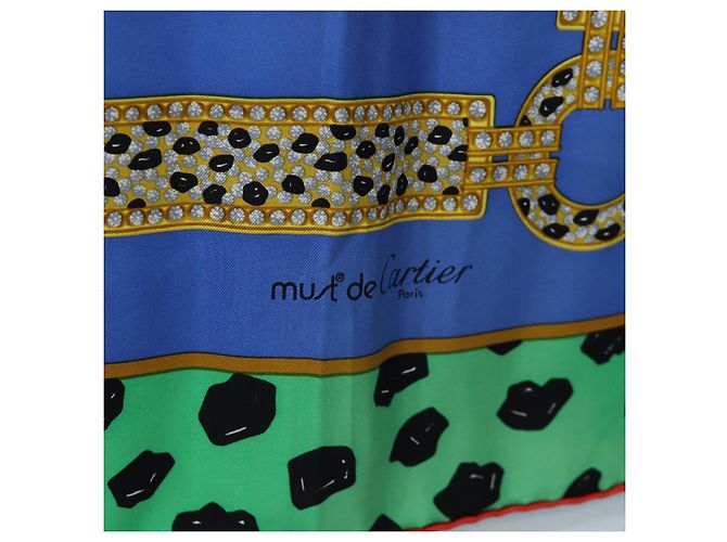 Sciarpa in seta CARTIER motivo leopardato Verde Blu Autentica am12079M - vista 11