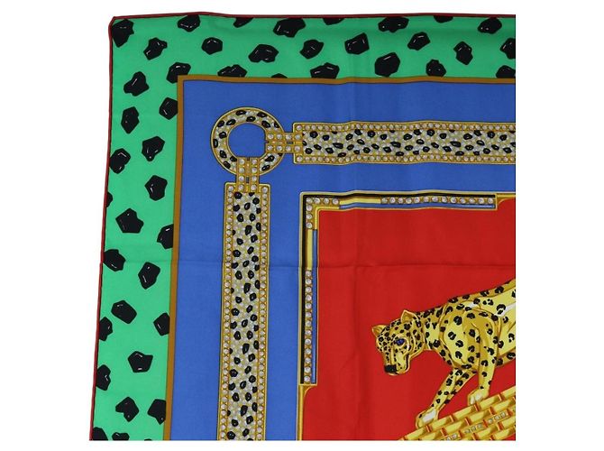 Sciarpa in seta CARTIER motivo leopardato Verde Blu Autentica am12079M - vista 2