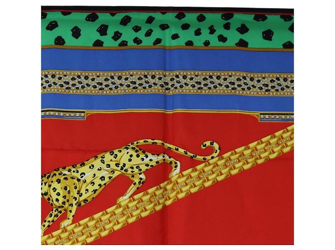 Sciarpa in seta CARTIER motivo leopardato Verde Blu Autentica am12079M - vista 3
