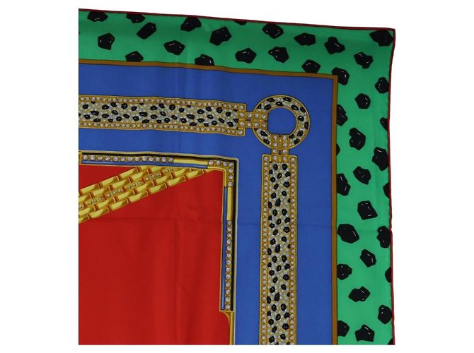 Sciarpa in seta CARTIER motivo leopardato Verde Blu Autentica am12079M - vista 4