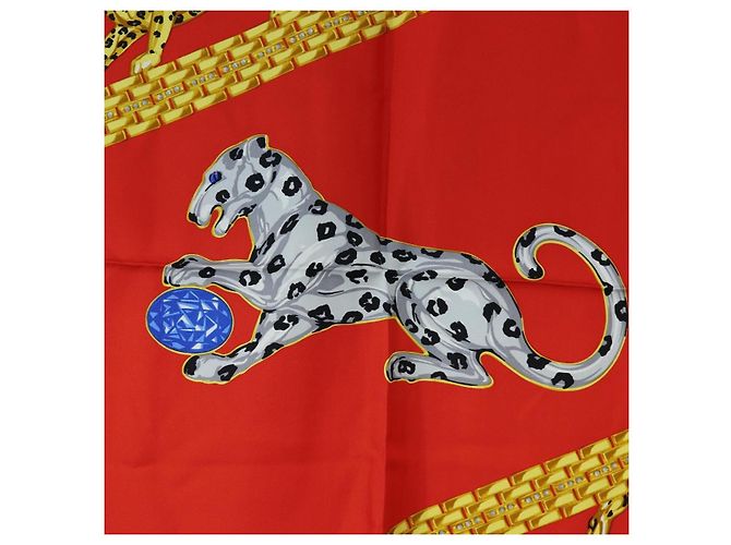 Sciarpa in seta CARTIER motivo leopardato Verde Blu Autentica am12079M - vista 6