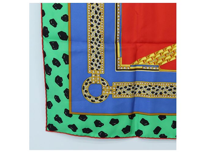 Sciarpa in seta CARTIER motivo leopardato Verde Blu Autentica am12079M - vista 8
