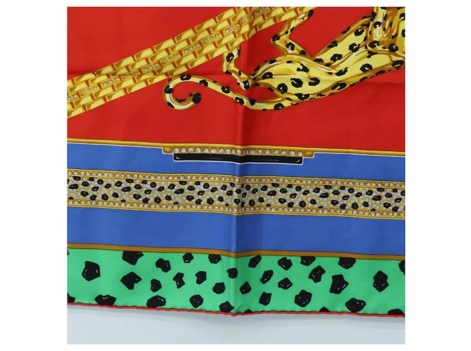 Sciarpa in seta CARTIER motivo leopardato Verde Blu Autentica am12079M - vista 9