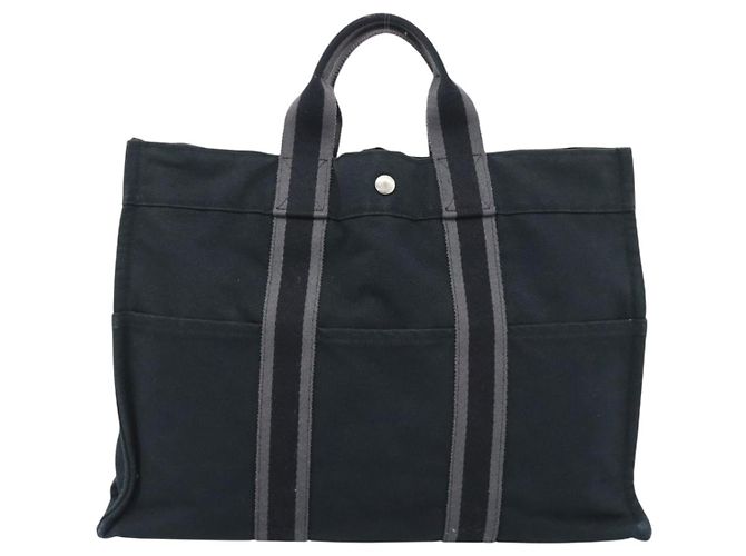 Hermès Borsa Fourre Tout MM HERMES Canvas 3 Set Navy Black Red Auth fm5405A Nero Argento - vista 13