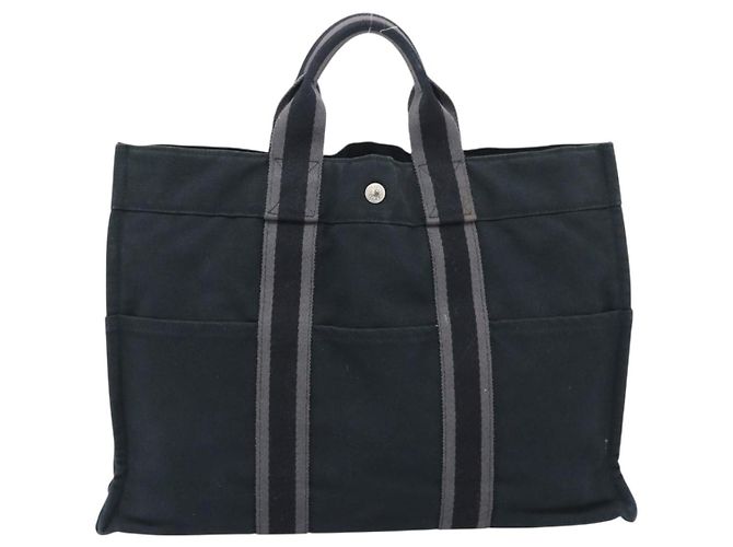 Hermès Borsa Fourre Tout MM HERMES Canvas 3 Set Navy Black Red Auth fm5405A Nero Argento - vista 2