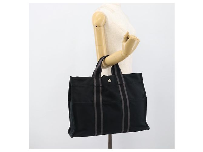 Hermès Borsa Fourre Tout MM HERMES Canvas 3 Set Navy Black Red Auth fm5405A Nero Argento - vista 21