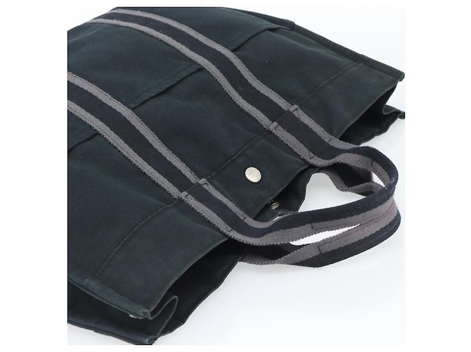 Hermès Borsa Fourre Tout MM HERMES Canvas 3 Set Navy Black Red Auth fm5405A Nero Argento - vista 6