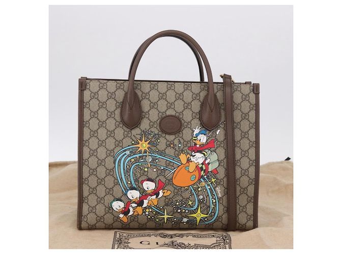 GUCCI GG Supreme Donald duck Hand Bag PVC 2way Beige Oro 648134 Auth BA14327M Dorado - vista 12