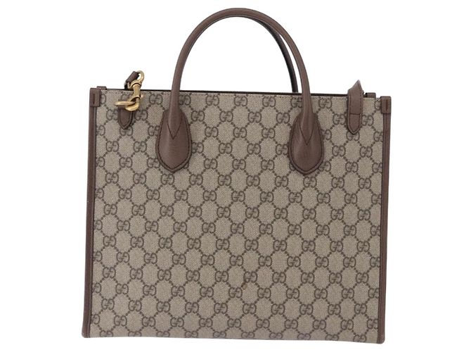 GUCCI GG Supreme Donald duck Hand Bag PVC 2way Beige Oro 648134 Auth BA14327M Dorado - vista 2
