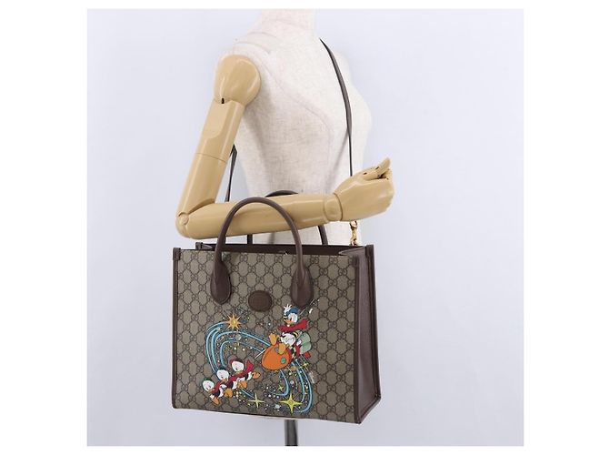 GUCCI GG Supreme Donald duck Hand Bag PVC 2way Beige Oro 648134 Auth BA14327M Dorado - vista 28