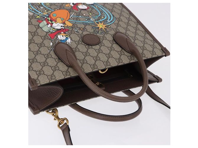 GUCCI GG Supreme Donald duck Hand Bag PVC 2way Beige Oro 648134 Auth BA14327M Dorado - vista 7