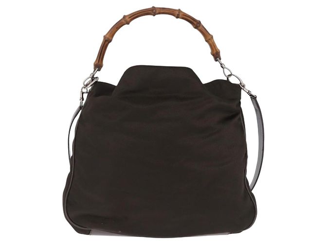 Borsa GUCCI Bamboo Nylon 2way Khaki Silver 001 2404 1577 0 Auth ep15179 Argento Cachi - vista 13
