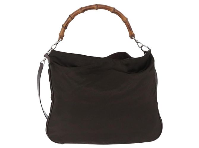 Borsa GUCCI Bamboo Nylon 2way Khaki Silver 001 2404 1577 0 Auth ep15179 Argento Cachi - vista 2