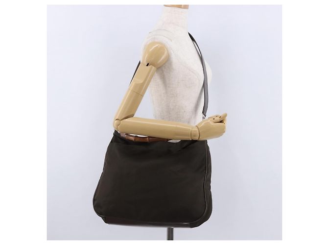 Borsa GUCCI Bamboo Nylon 2way Khaki Silver 001 2404 1577 0 Auth ep15179 Argento Cachi - vista 23