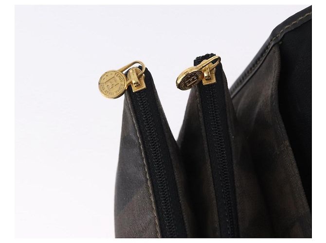 Pequin Borsa a Spalla FENDI Pecan Canvas PVC Nero Marrone Auth kk691 - vista 10